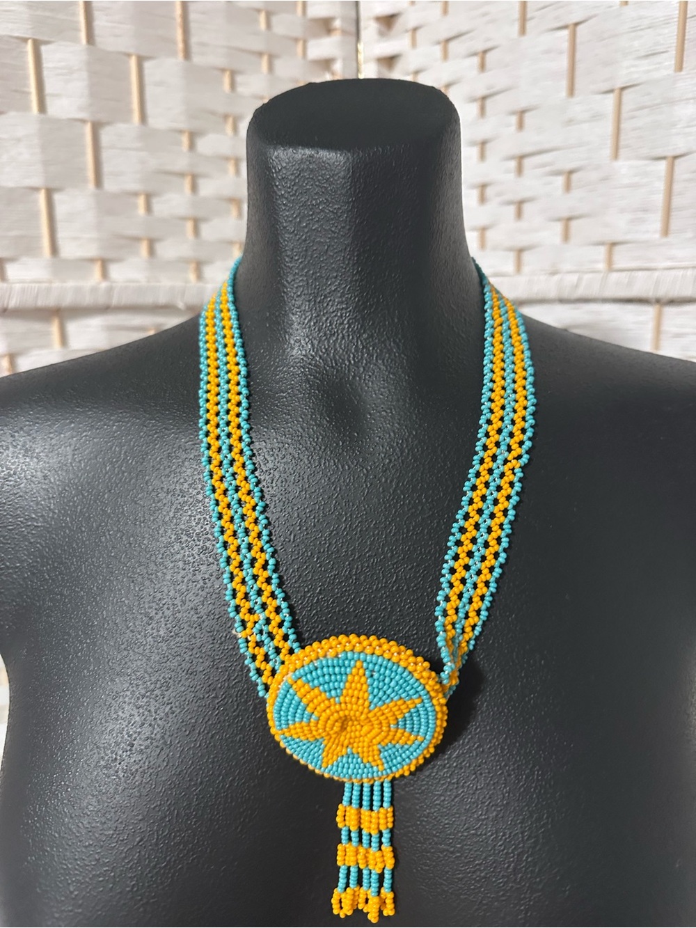 Turquoise & Yellow Star Beaded Statement Necklace